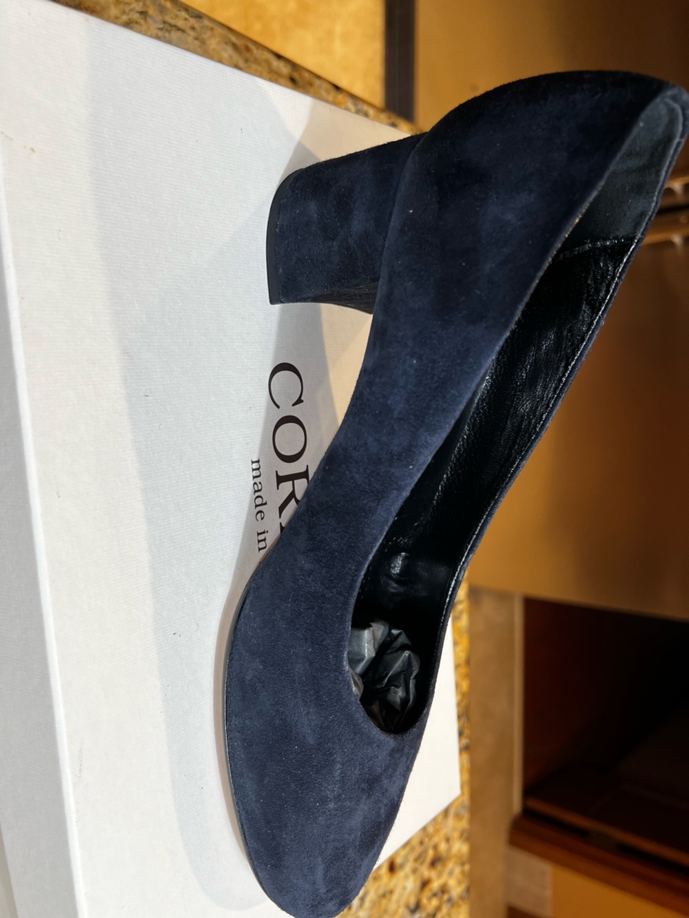Cordani Navy Suede Block Heel Pump